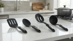 Cuisinart 4-piece black nylon kitchen utensil set on counter