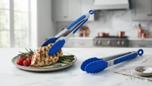 Blue Gorilla Grip stainless steel kitchen tongs set with silicone tips