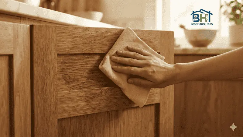 How to wipe wood kitchen cabinets safely with microfiber cloth