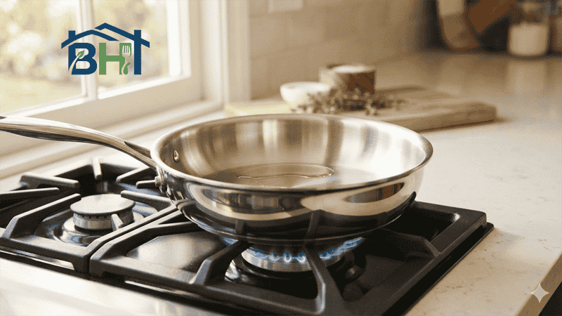 prevent sticky residue stainless steel pan cooking