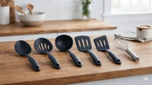 Rachael Ray 6-piece black nylon kitchen utensil set with stainless steel whisk