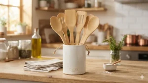 Riveira 6-piece natural bamboo wooden cooking spoons and spatulas set