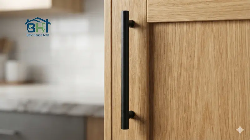 matte black hardware oak cabinet pull