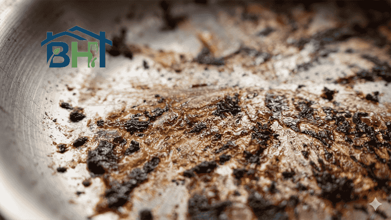 burnt sugar residue stainless steel pan
