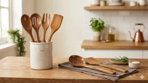 Zulay Kitchen 6-piece natural teak wooden spoon utensil set for nonstick cookware