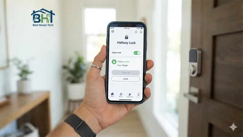 Smartphone showing the auto-lock toggle turned on in a smart lock app