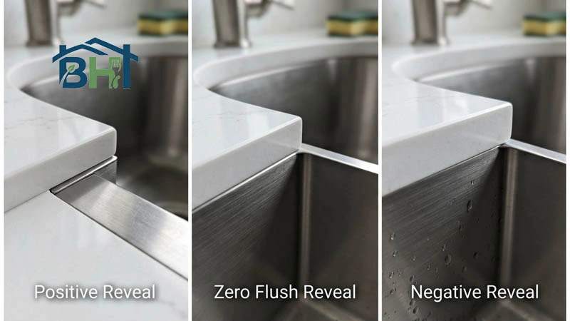 Positive, zero and negative reveal on a quartz undermount sink